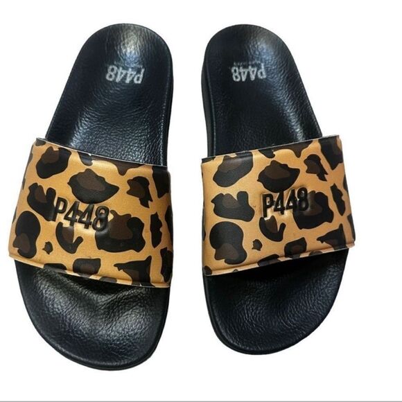 P448 Super Water Resistant Slide Sandal Women 37/6.5-7 Contoured Footbed Leopard - Picture 2 of 10
